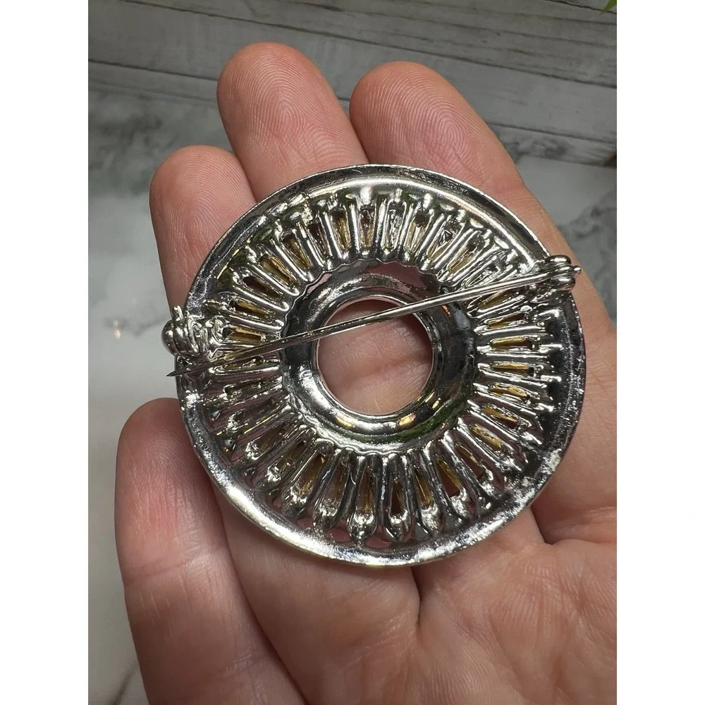 1930's Art Deco Crystal Target‎ Brooch Pin Missing One Stone